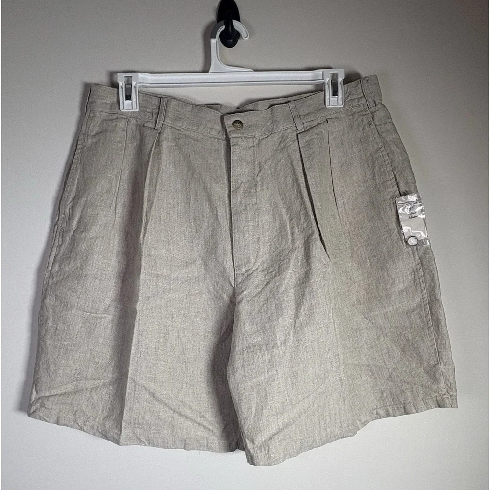 Brooks Brothers Baird McNutt IRISH LINEN Shorts Mens 38 Flat Front Tan / Flax